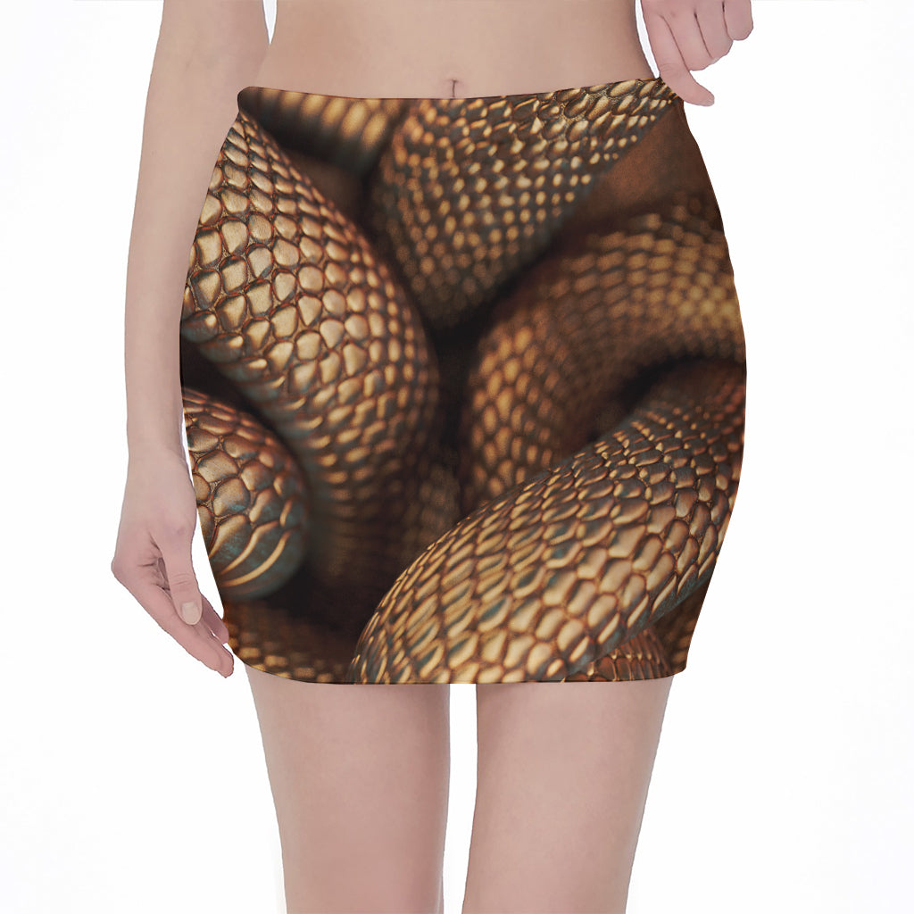 Bronze Snake Print Pencil Mini Skirt