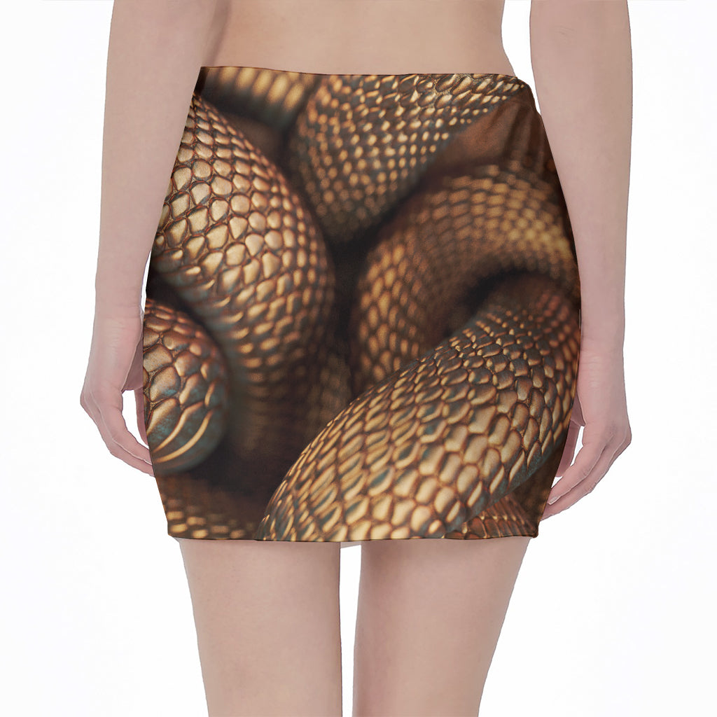 Bronze Snake Print Pencil Mini Skirt