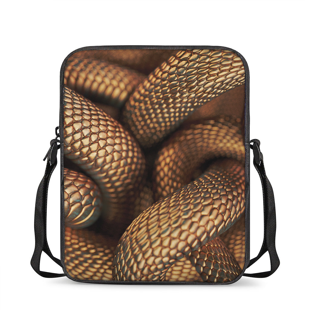 Bronze Snake Print Rectangular Crossbody Bag