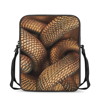Bronze Snake Print Rectangular Crossbody Bag