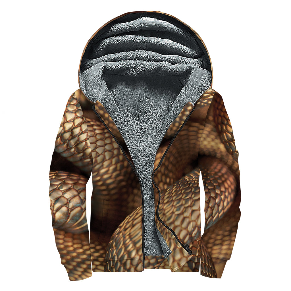 Bronze Snake Print Sherpa Lined Zip Up Hoodie