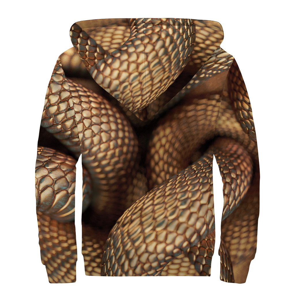 Bronze Snake Print Sherpa Lined Zip Up Hoodie