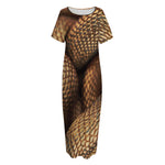 Bronze Snake Print Short Sleeve Long Nightdress