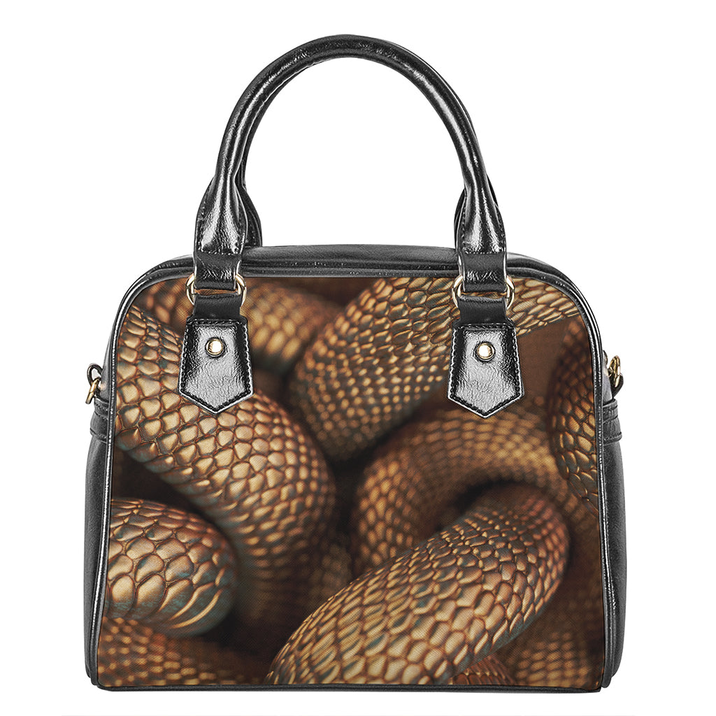 Bronze Snake Print Shoulder Handbag