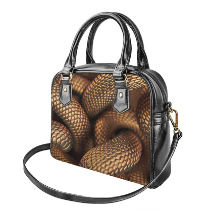 Bronze Snake Print Shoulder Handbag