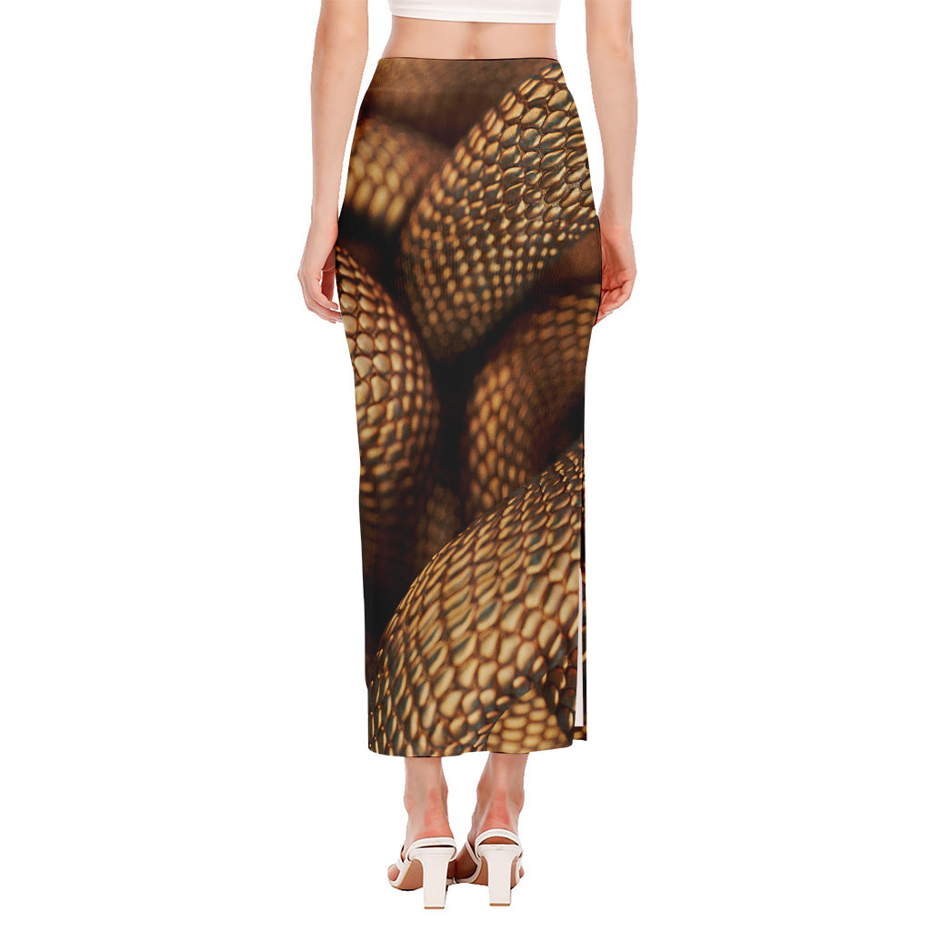 Bronze Snake Print Side Slit Maxi Skirt