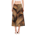 Bronze Snake Print Side Slit Midi Skirt