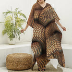 Bronze Snake Print Silk V-Neck Kaftan Dress