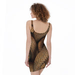 Bronze Snake Print Sleeveless Bodycon Dress