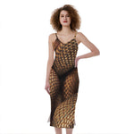 Bronze Snake Print Slim Fit Midi Cami Dress