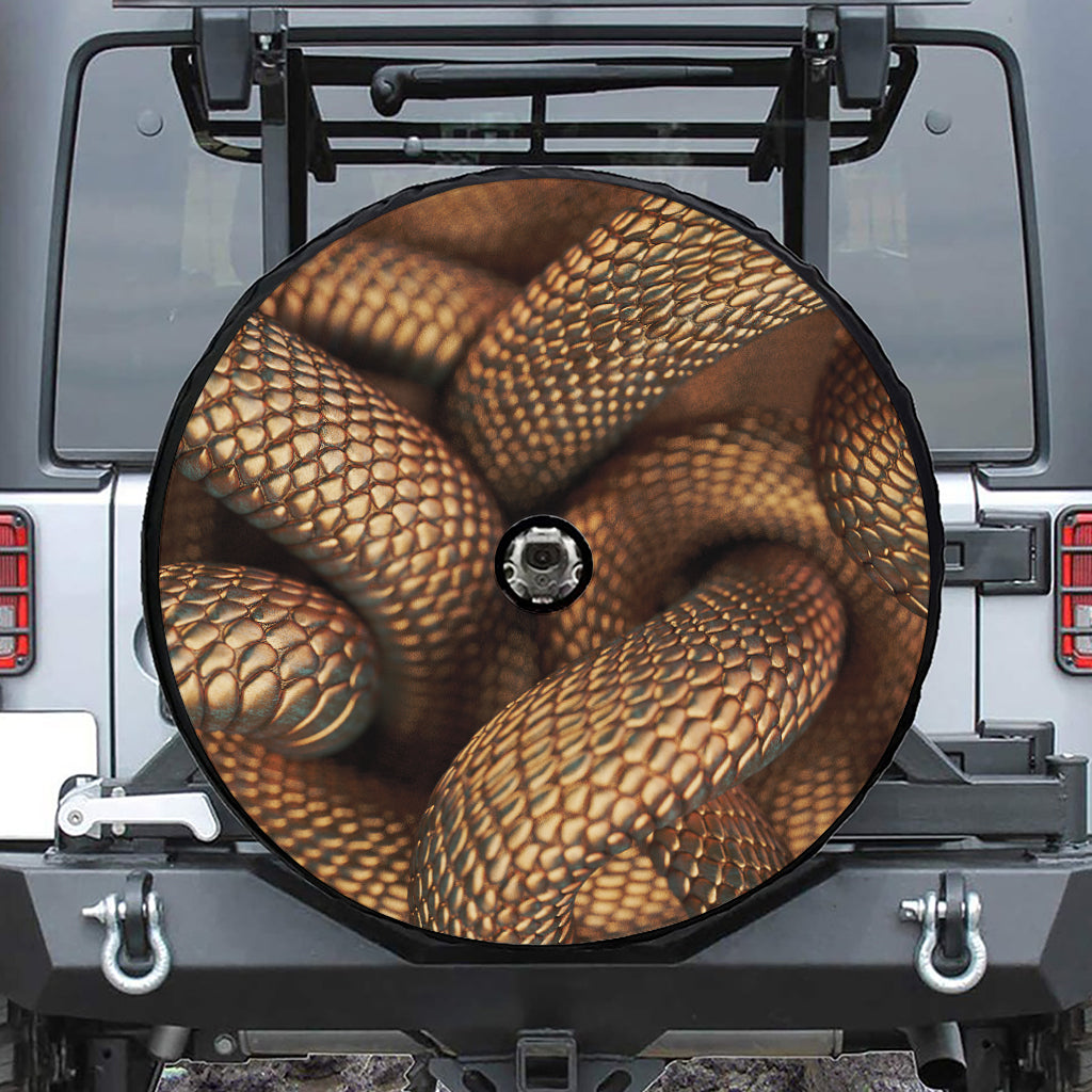 Bronze Snake Print Tire Cover With Camera Hole