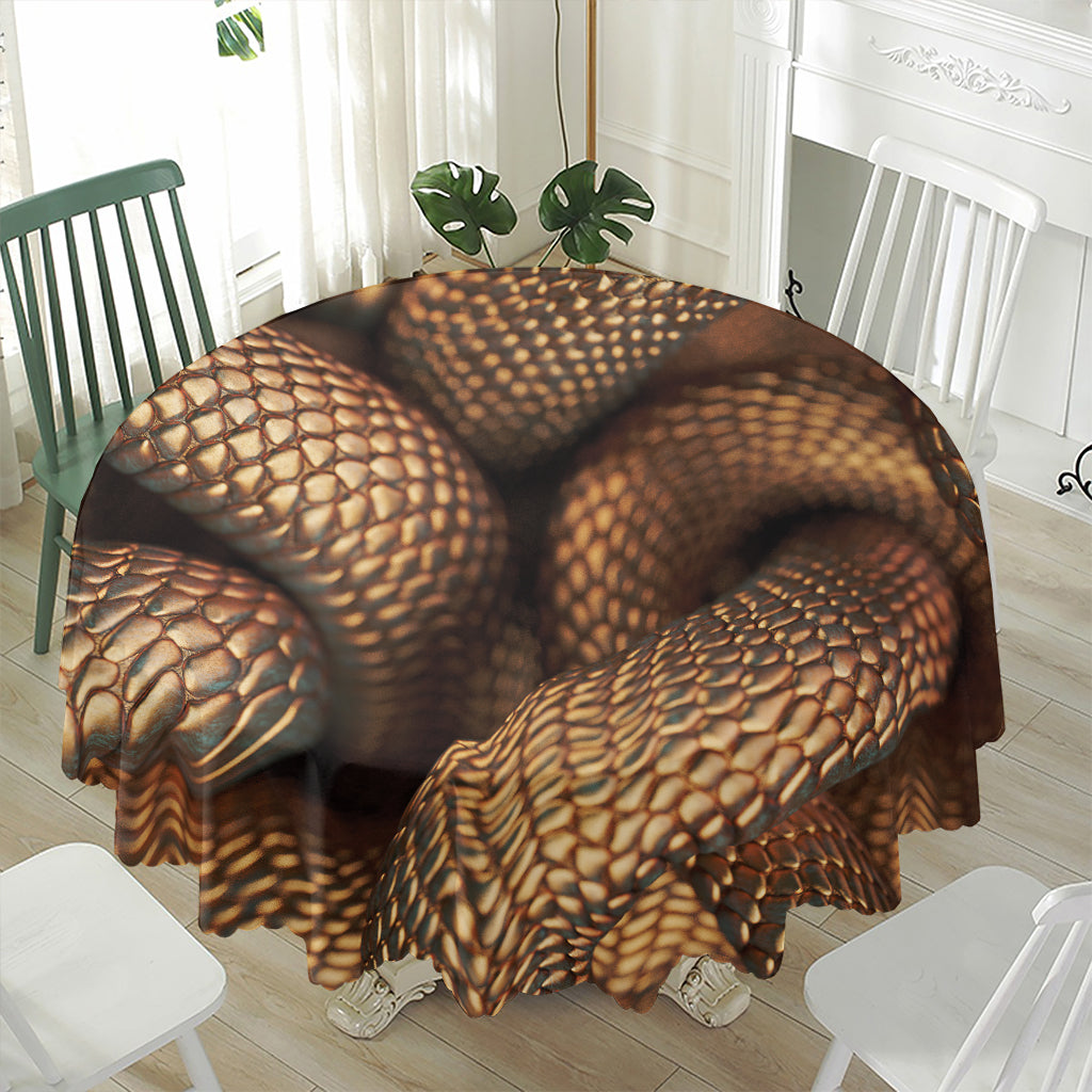 Bronze Snake Print Waterproof Round Tablecloth