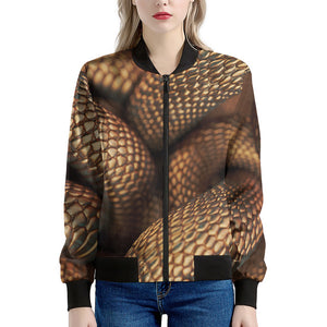 Bronze Snake Print Women's Bomber Jacket