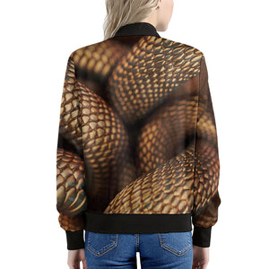 Bronze Snake Print Women's Bomber Jacket