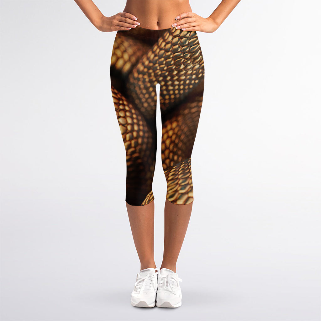 Bronze Snake Print Women's Capri Leggings