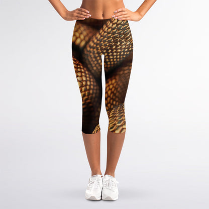 Bronze Snake Print Women's Capri Leggings