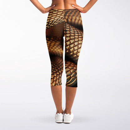 Bronze Snake Print Women's Capri Leggings