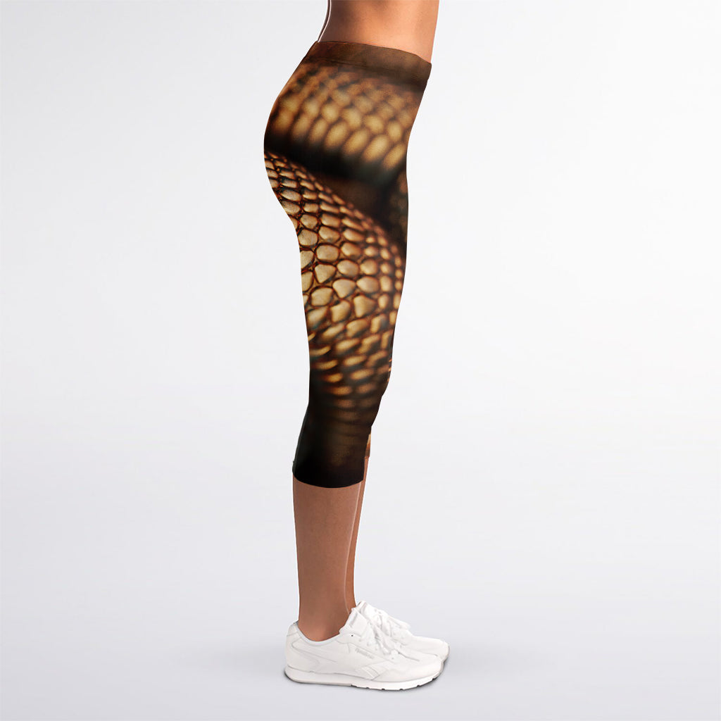 Bronze Snake Print Women's Capri Leggings