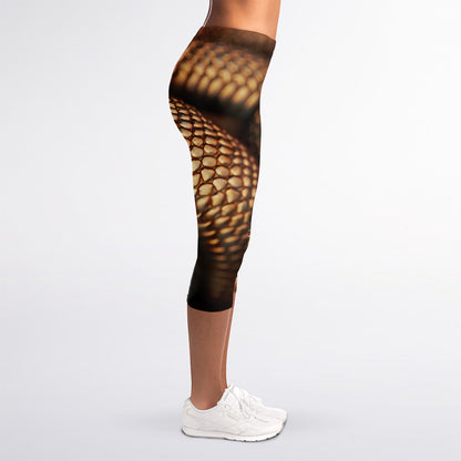 Bronze Snake Print Women's Capri Leggings