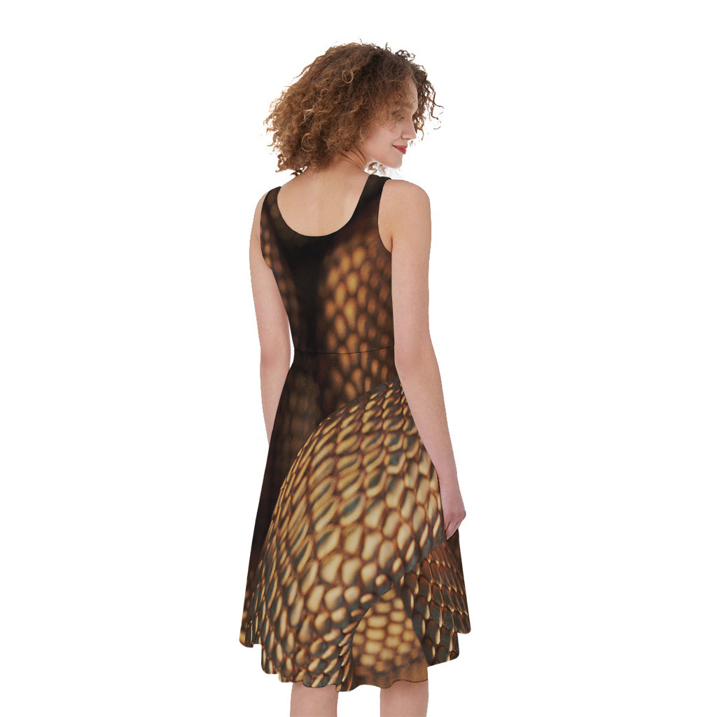 Bronze Snake Print Women's Sleeveless Dress