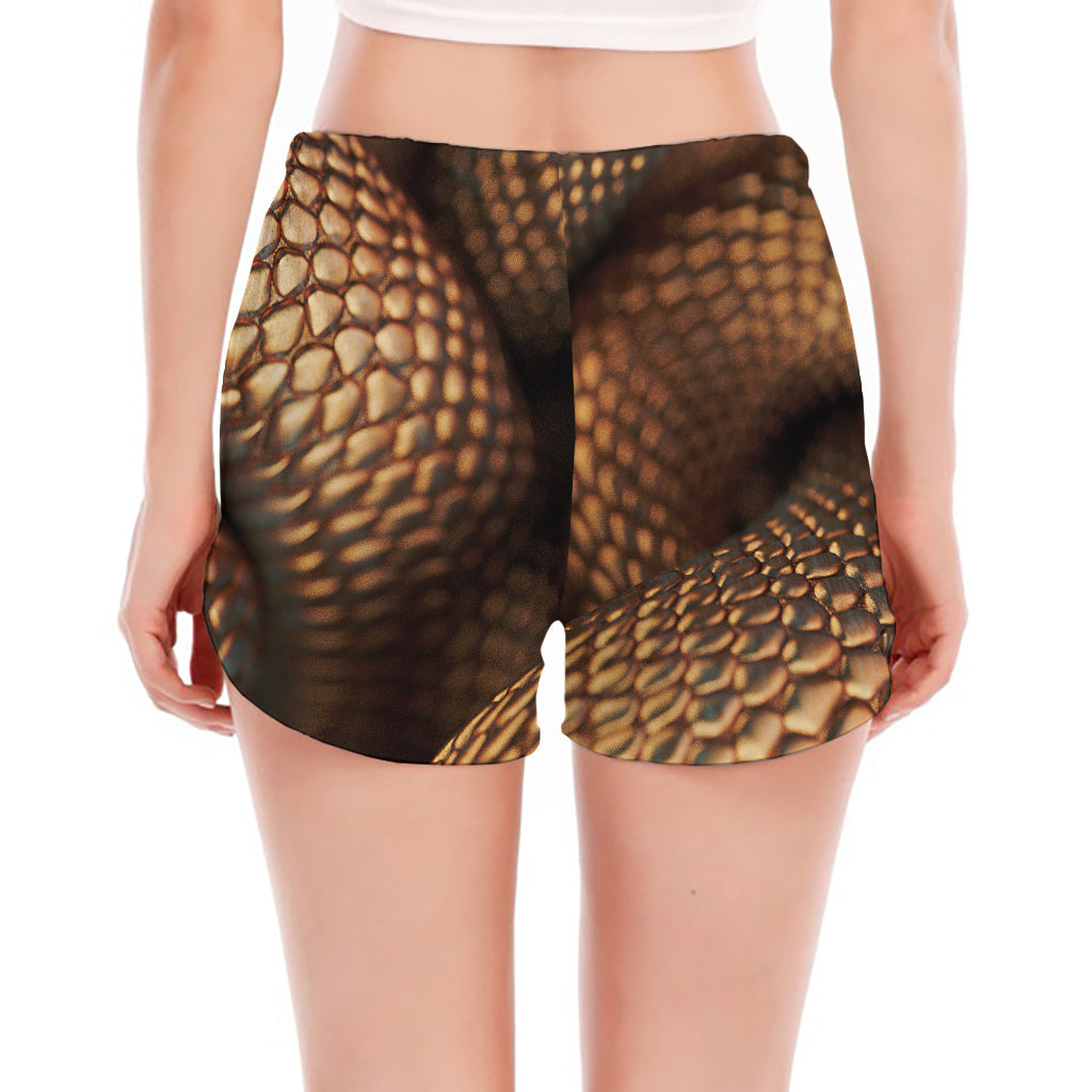 Bronze Snake Print Women's Split Running Shorts