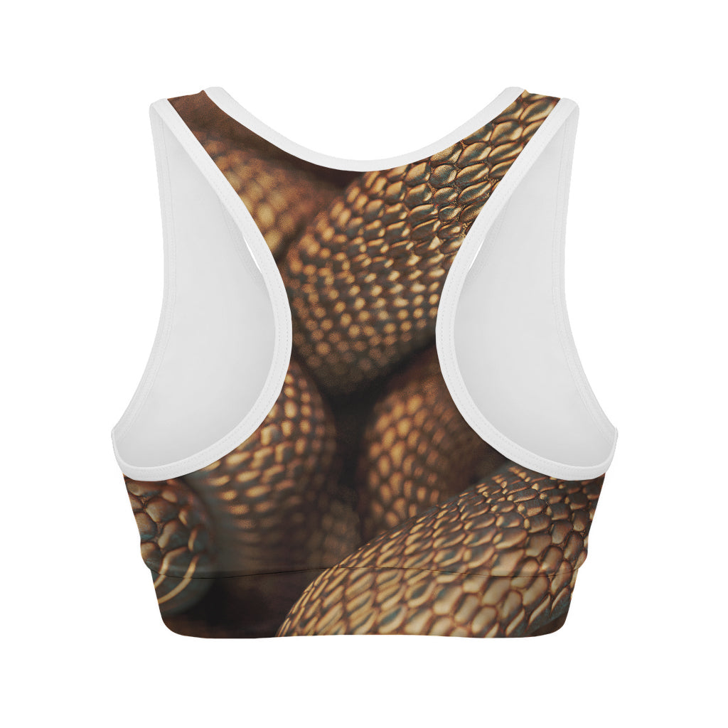 Bronze Snake Print Women's Sports Bra