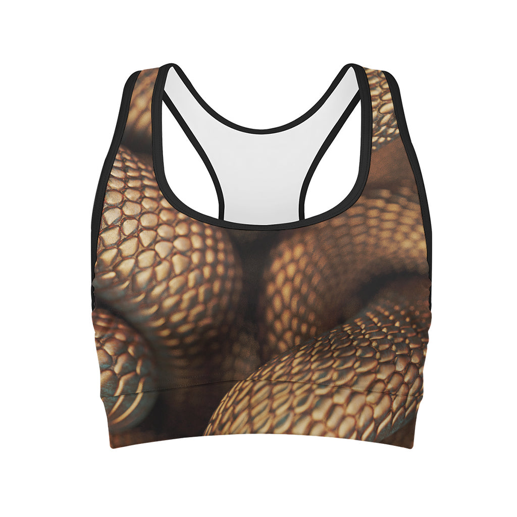 Bronze Snake Print Women's Sports Bra