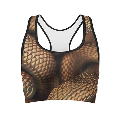 Bronze Snake Print Women's Sports Bra