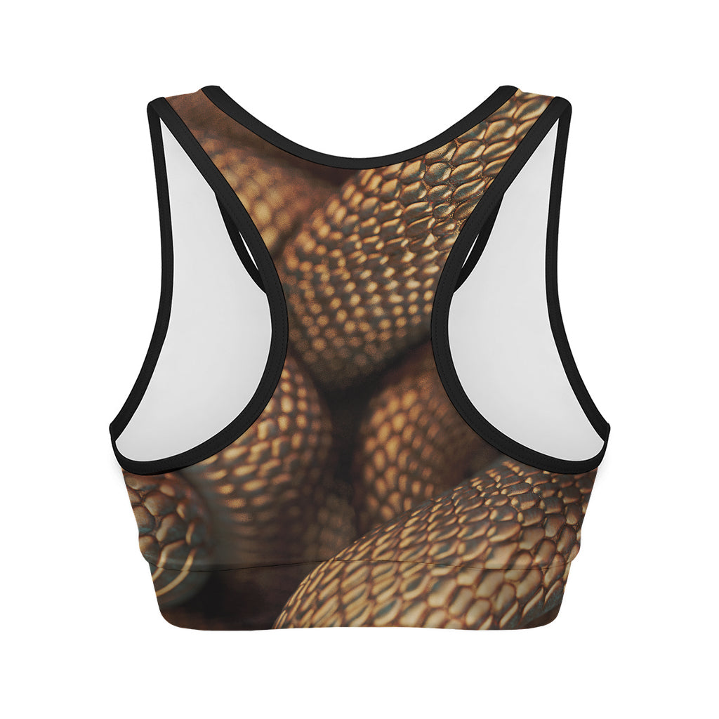 Bronze Snake Print Women's Sports Bra