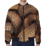 Bronze Snake Print Zip Sleeve Bomber Jacket