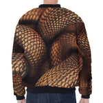 Bronze Snake Print Zip Sleeve Bomber Jacket