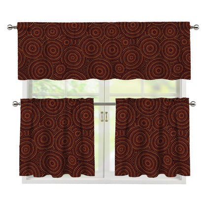Brown Aboriginal Dot Pattern Print 3 Piece Kitchen Curtains