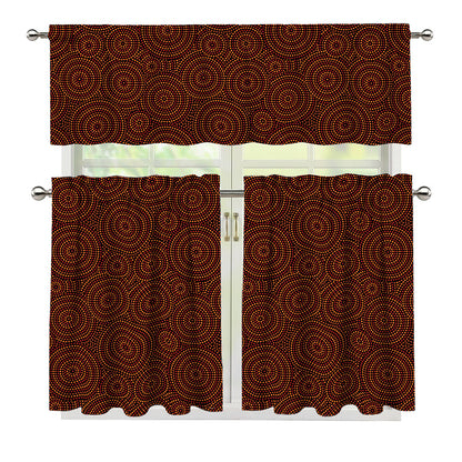 Brown Aboriginal Dot Pattern Print 3 Piece Kitchen Curtains