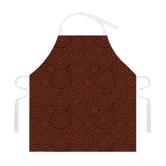 Brown Aboriginal Dot Pattern Print Adjustable Apron