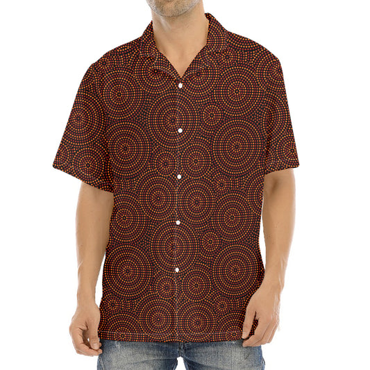 Brown Aboriginal Dot Pattern Print Aloha Shirt