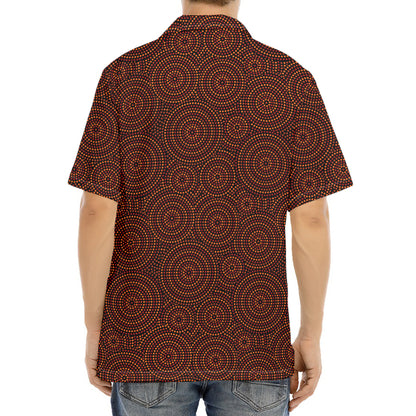 Brown Aboriginal Dot Pattern Print Aloha Shirt