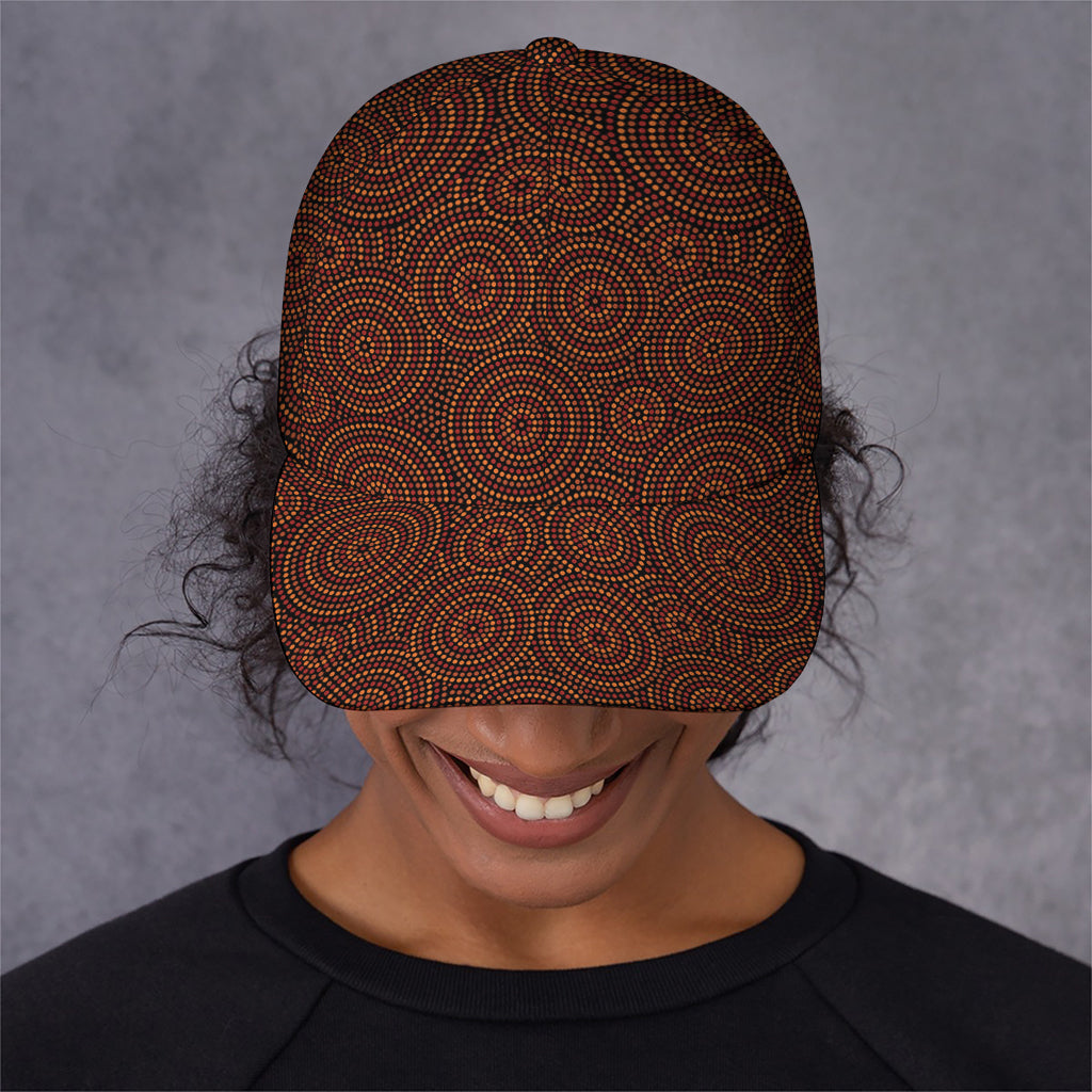 Brown Aboriginal Dot Pattern Print Baseball Cap