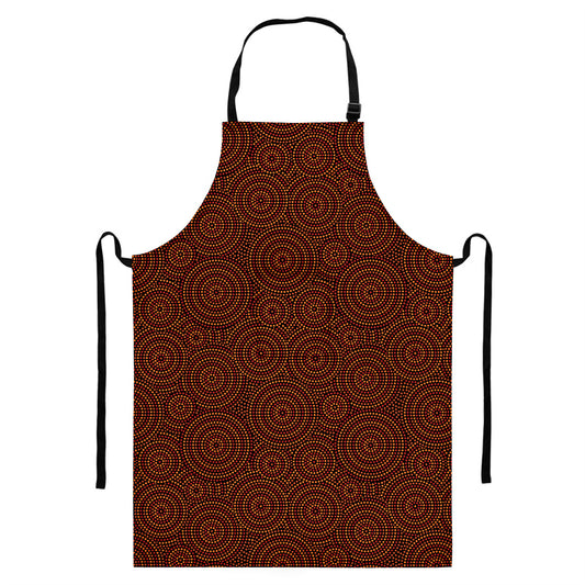 Brown Aboriginal Dot Pattern Print Bib Apron With Pocket