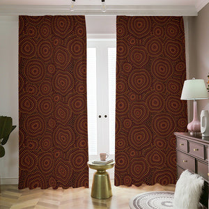 Brown Aboriginal Dot Pattern Print Blackout Pencil Pleat Curtains