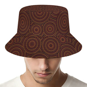 Brown Aboriginal Dot Pattern Print Bucket Hat