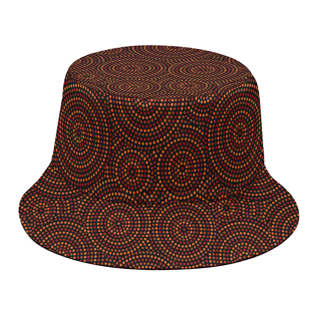 Brown Aboriginal Dot Pattern Print Bucket Hat