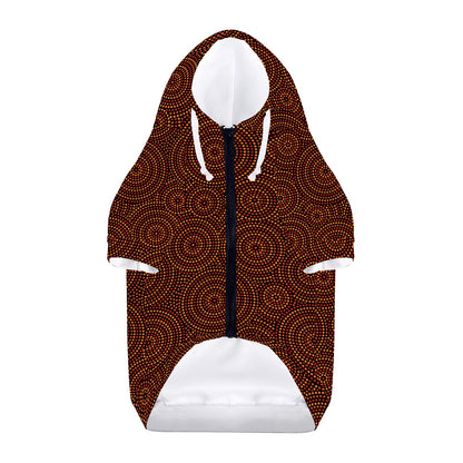Brown Aboriginal Dot Pattern Print Dog Zip Up Hoodie