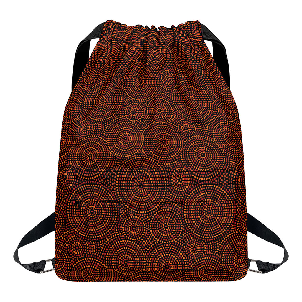 Brown Aboriginal Dot Pattern Print Drawstring Backpack