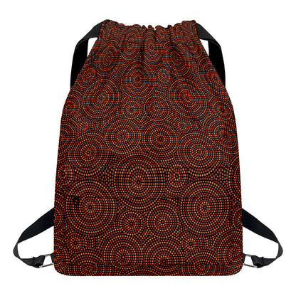 Brown Aboriginal Dot Pattern Print Drawstring Backpack