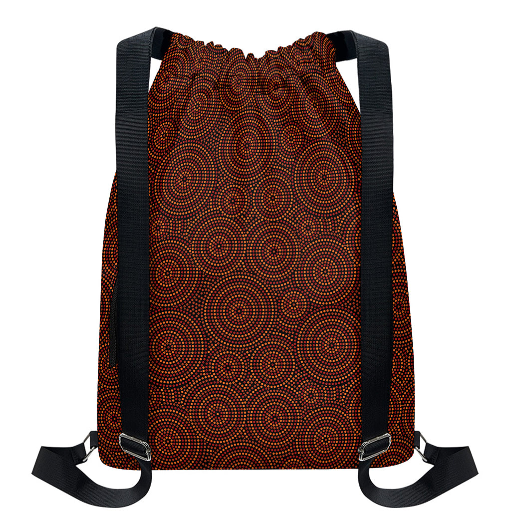 Brown Aboriginal Dot Pattern Print Drawstring Backpack