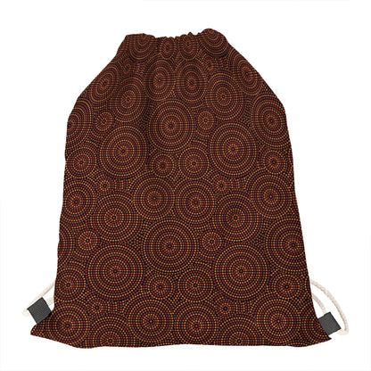 Brown Aboriginal Dot Pattern Print Drawstring Bag