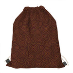 Brown Aboriginal Dot Pattern Print Drawstring Bag