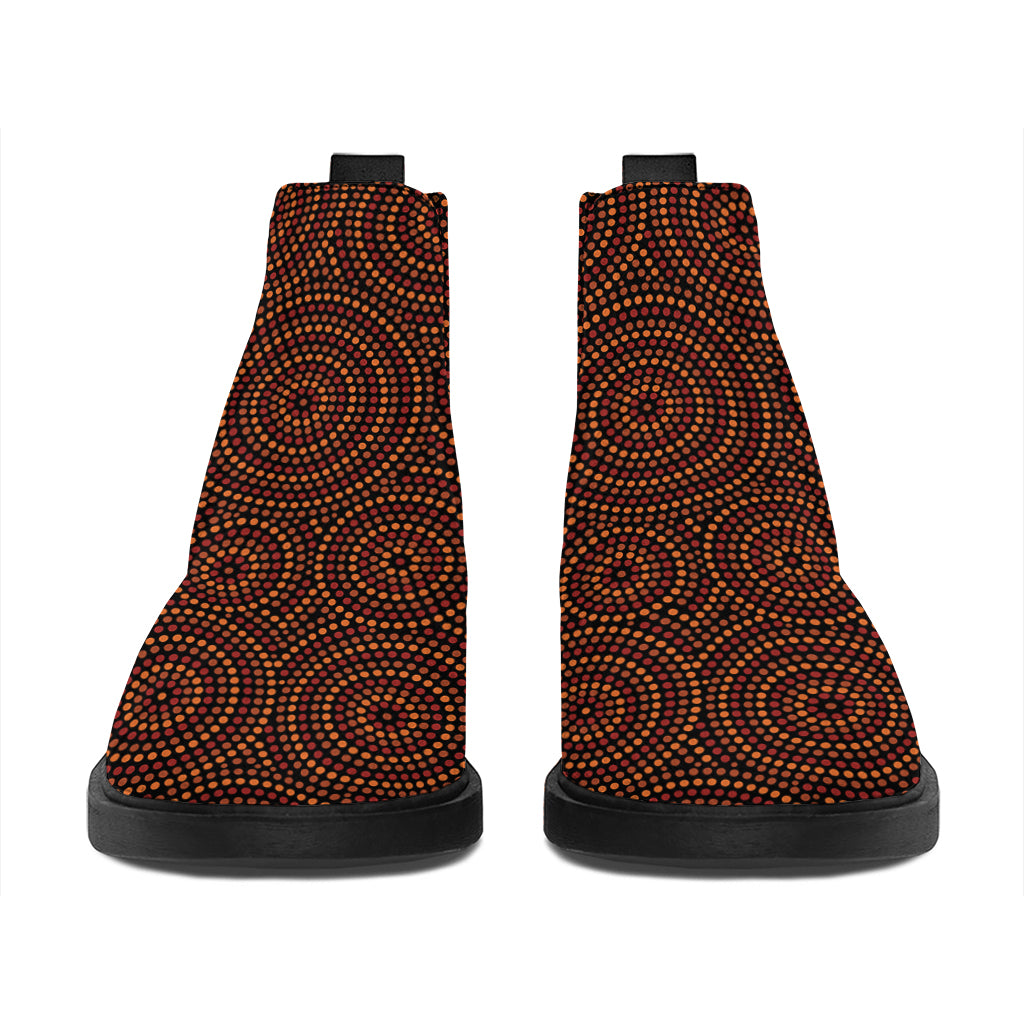 Brown Aboriginal Dot Pattern Print Flat Ankle Boots