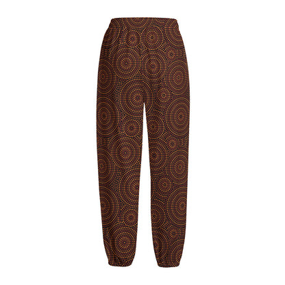 Brown Aboriginal Dot Pattern Print Fleece Lined Knit Pants