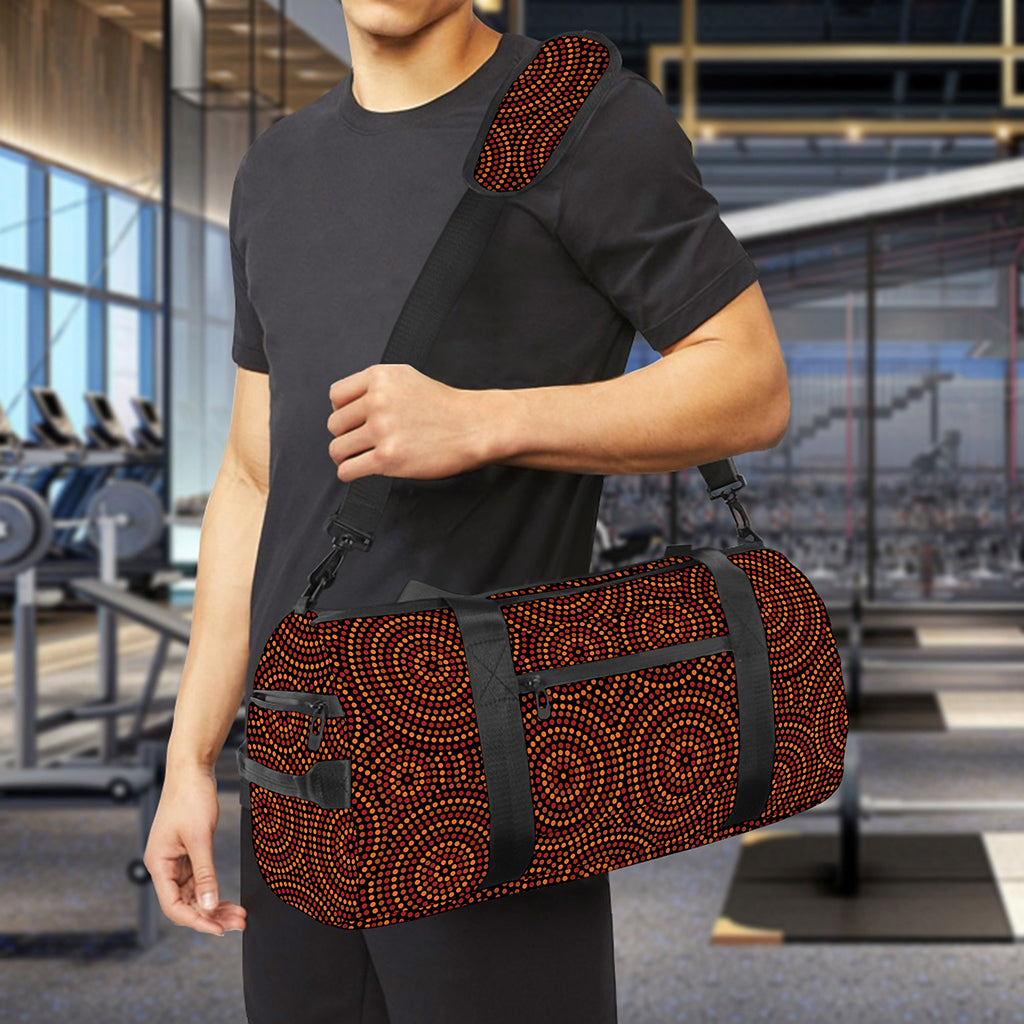Brown Aboriginal Dot Pattern Print Gym Bag